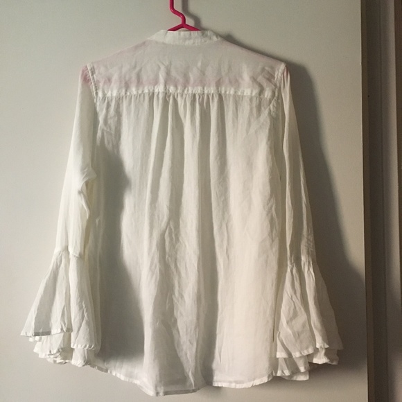 White Ramie + Cotton Bell Sleeve Victorian Boho Blouse S - Picture 11 of 11